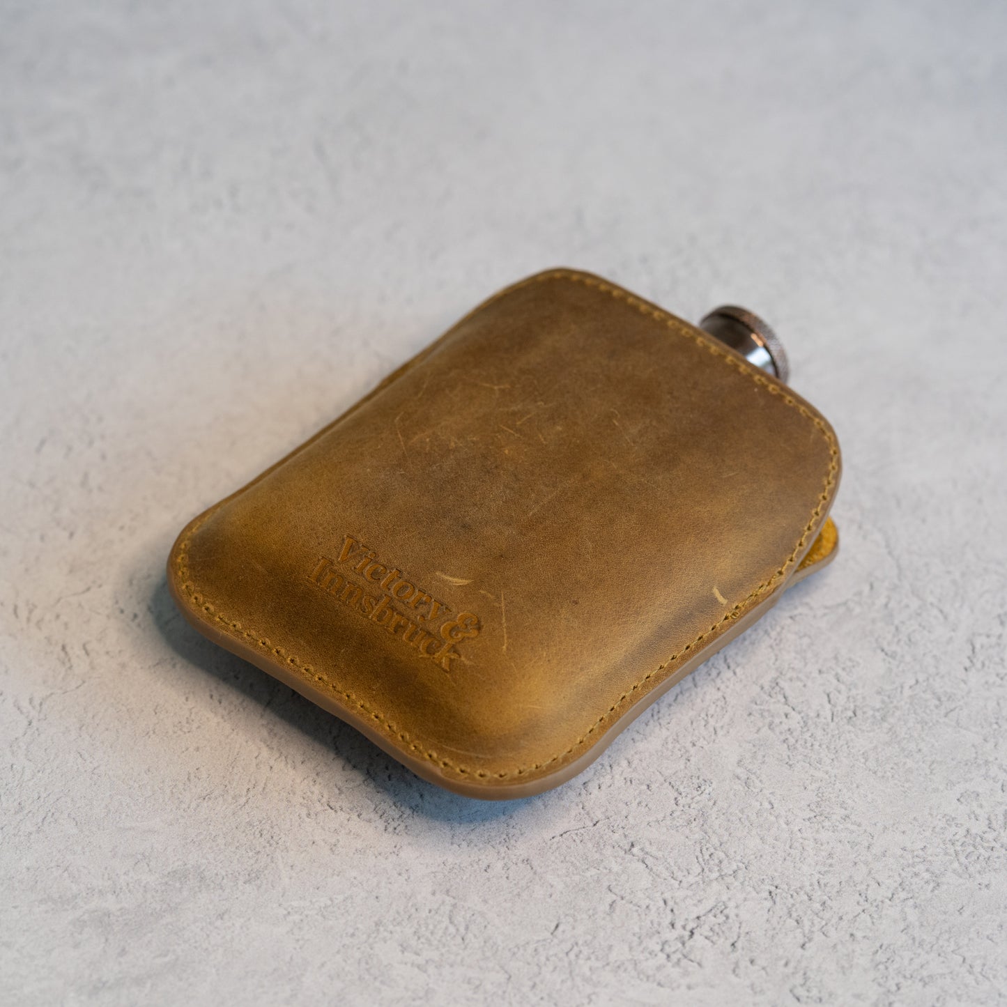 Full Grain Leather Cased Hip Flask | Full Tan Brown Leather | Copper Flask