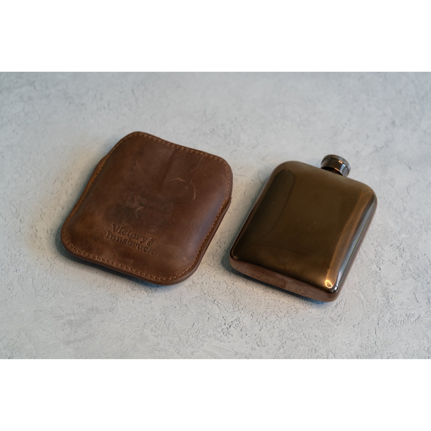 Full Grain Leather Cased Hip Flask | Full Brown Leather | Copper Flask