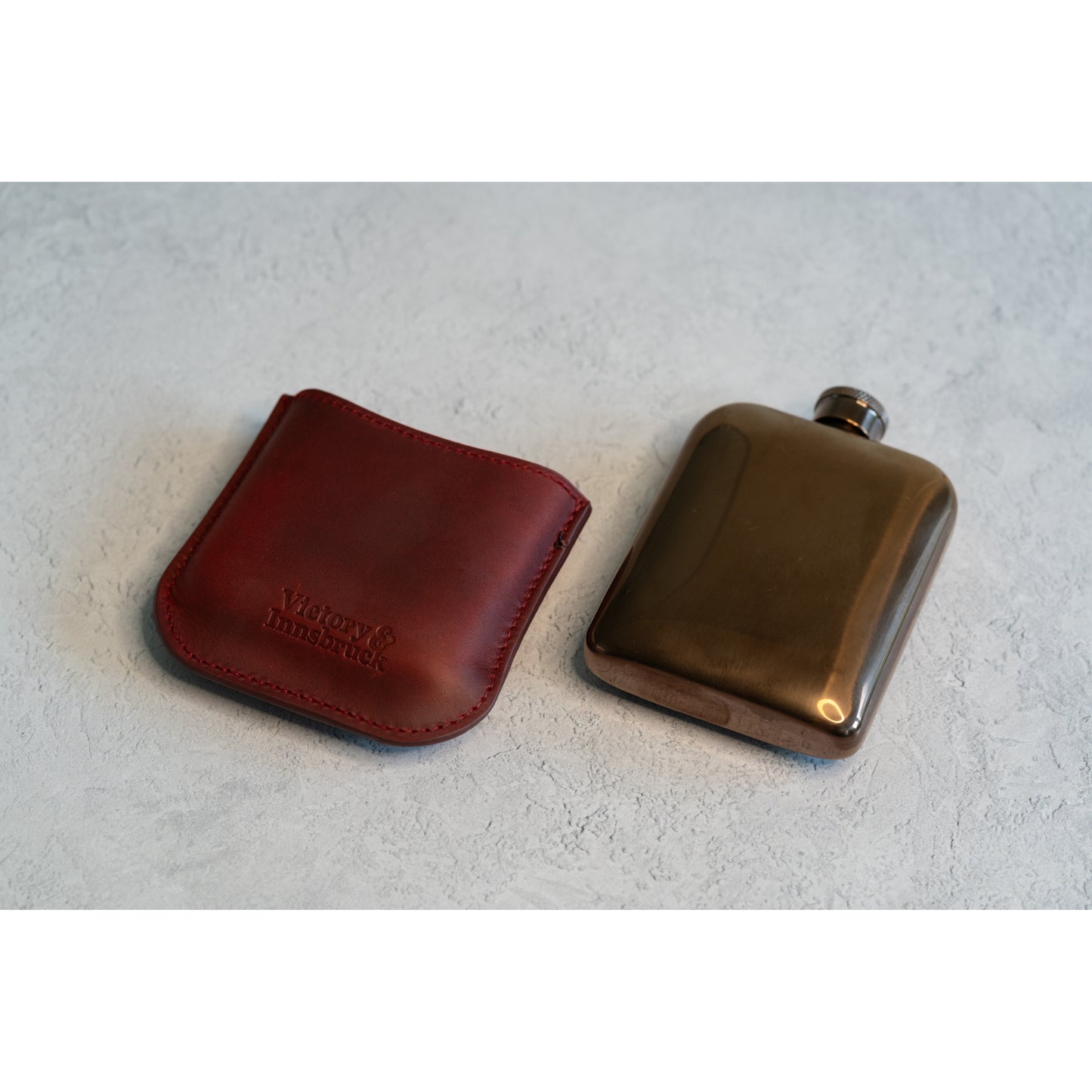 Full Grain Leather Cased Hip Flask | 3/4 Burgundy Leather | Copper Flask