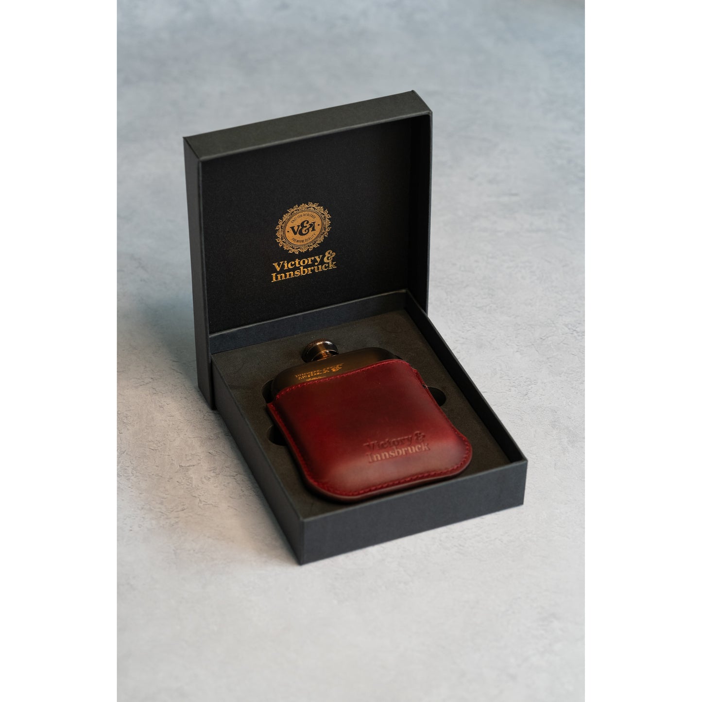 Full Grain Leather Cased Hip Flask | 3/4 Burgundy Leather | Copper Flask