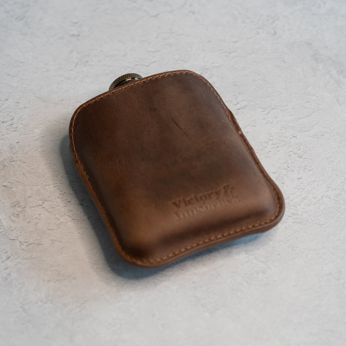Full Grain Leather Cased Hip Flask | Full Brown Leather | Copper Flask