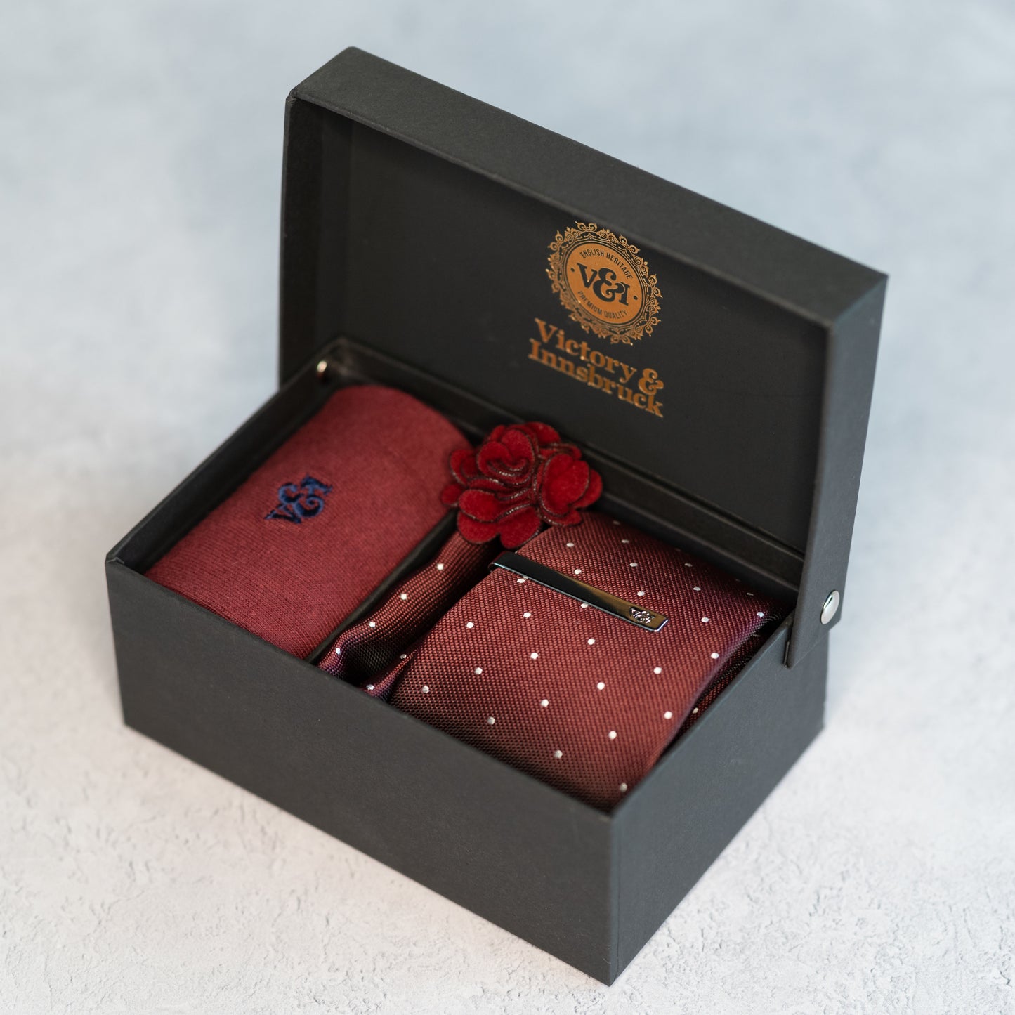 BURGUNDY RED POLKA DOT TIE SET