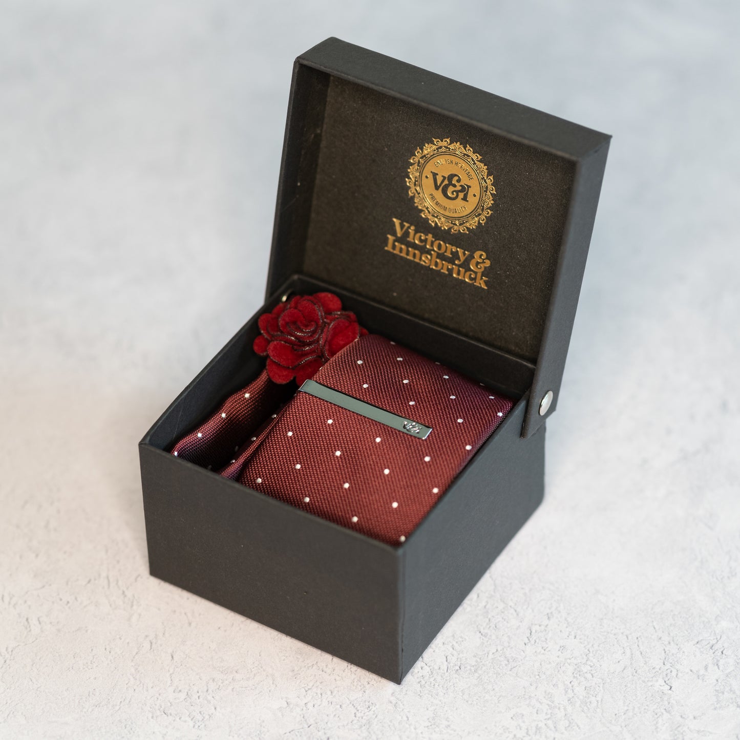 BURGUNDY RED POLKA DOT TIE SET