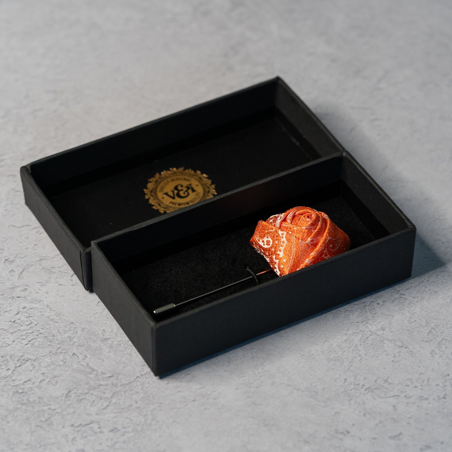 Coral Orange Paisley Floral Lapel Pin
