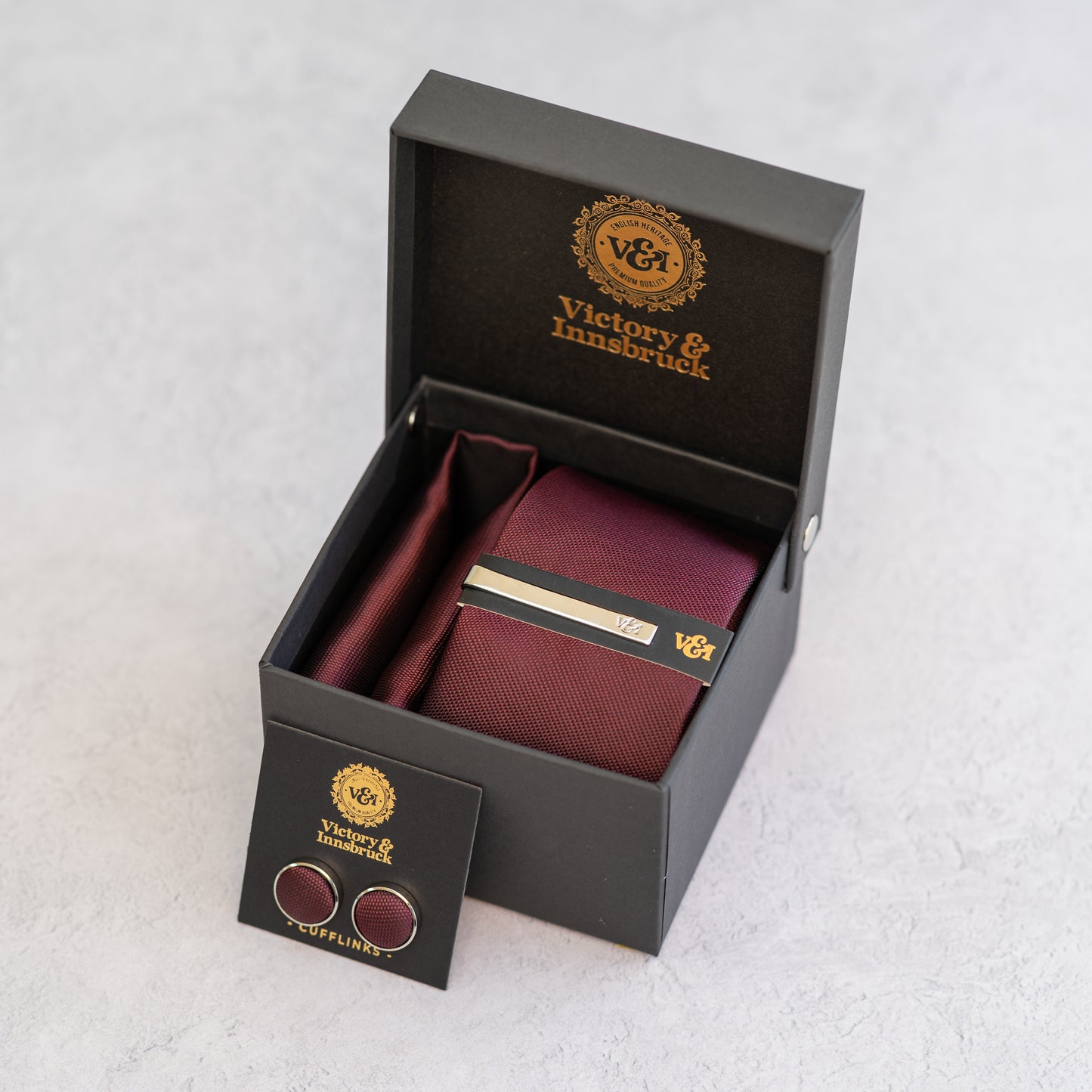 BURGUNDY RED TEXTURED TIE SET