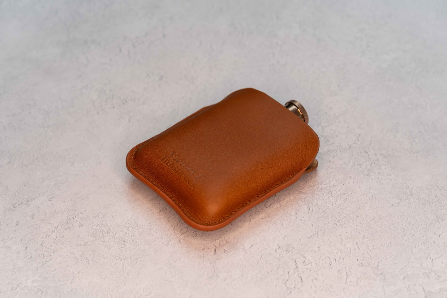 Full Grain Leather Cased Hip Flask | Full Cognac Leather | Copper Flask