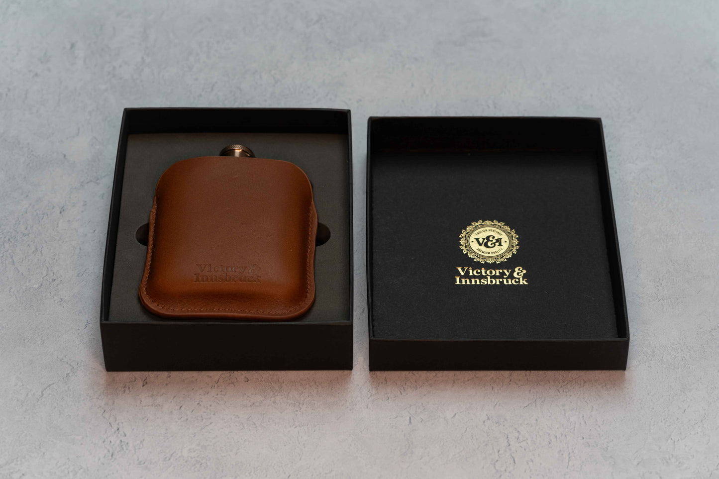 Full Grain Leather Cased Hip Flask | Full Cognac Leather | Copper Flask
