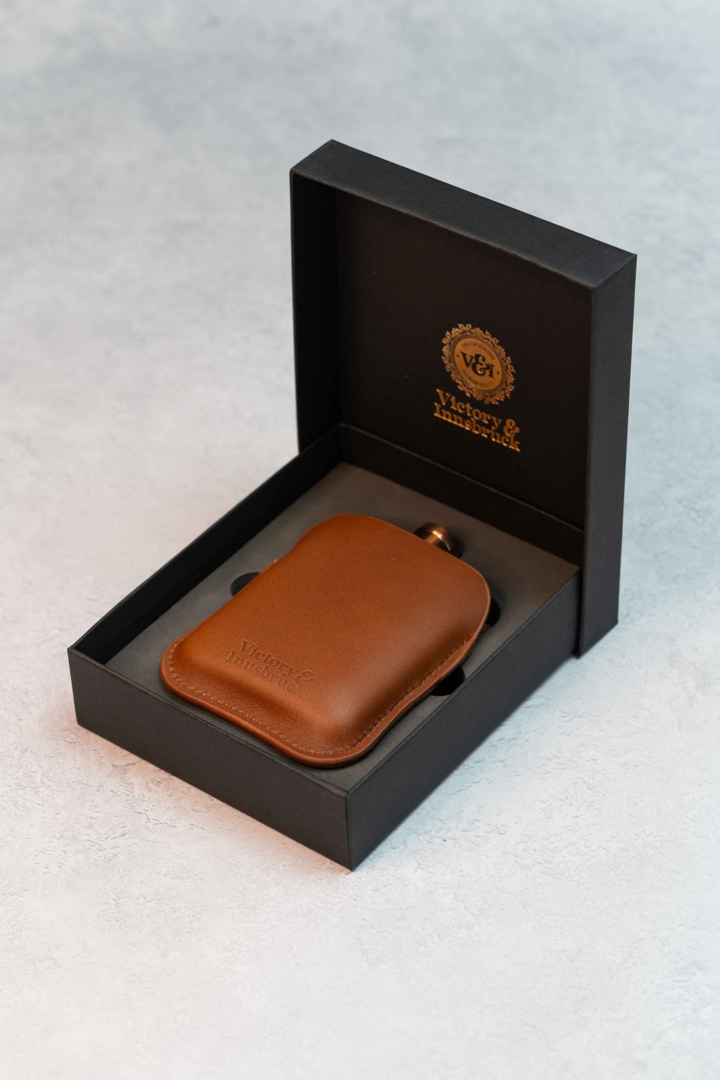 Full Grain Leather Cased Hip Flask | Full Cognac Leather | Copper Flask