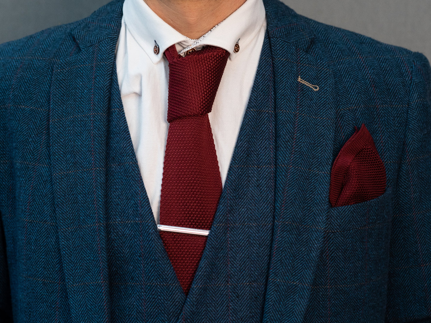 BURGUNDY RED KNITTED TIE SET