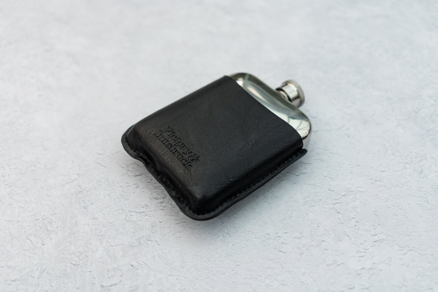 Leather Cased Hip Flask | Black Leather | 6oz Stainless Steel