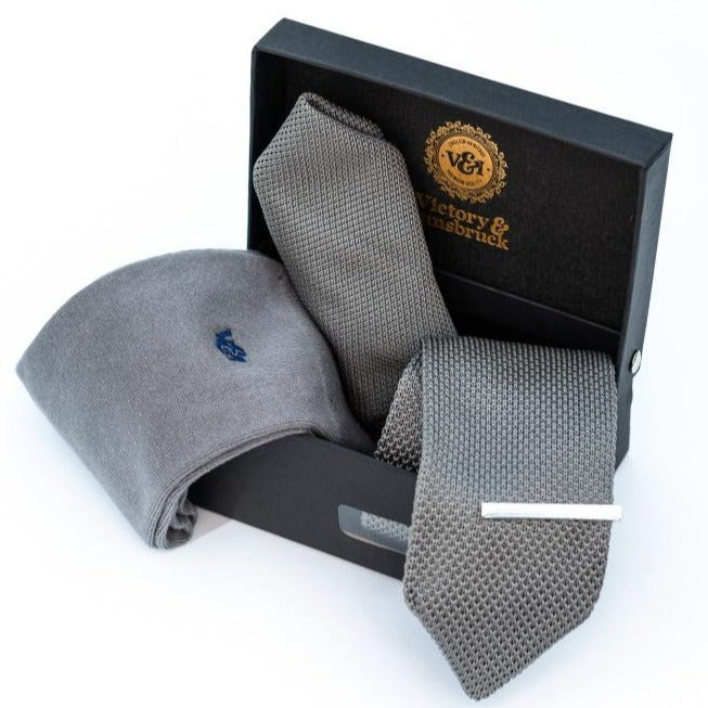 GREY KNITTED TIE SET