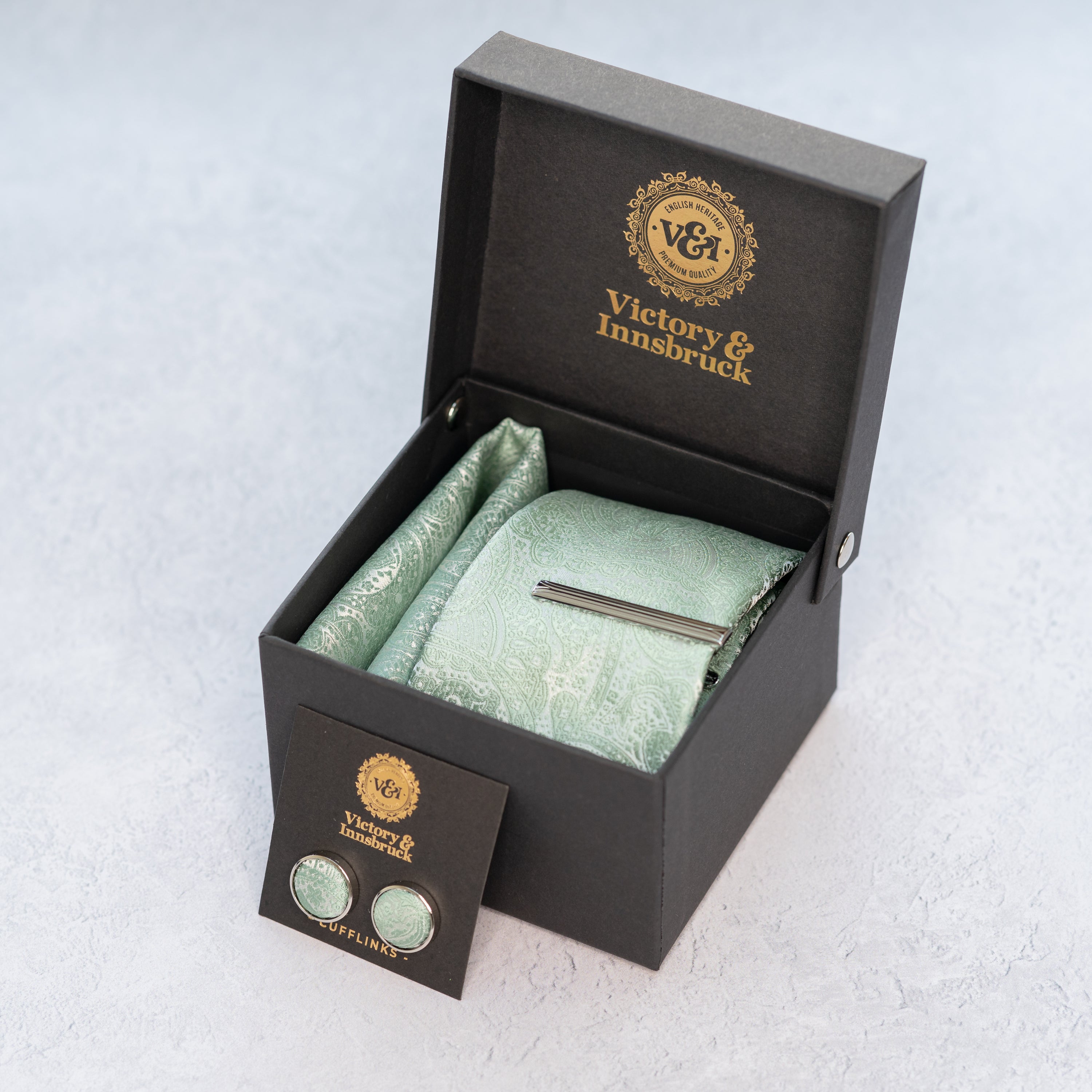 SAGE GREEN PAISLEY TIE BOX SET