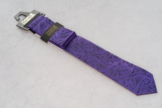 BOY'S CADBURY PURPLE PAISLEY TIE & POCKET SQUARE