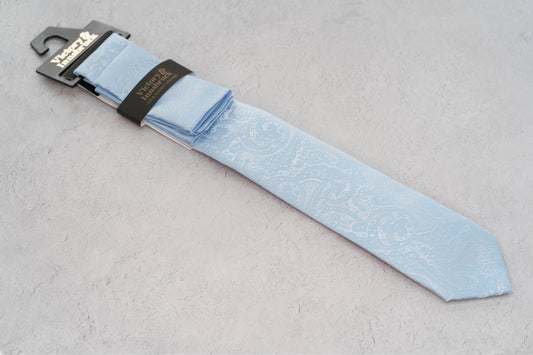 BOY'S LIGHT BLUE PAISLEY TIE & POCKET SQUARE