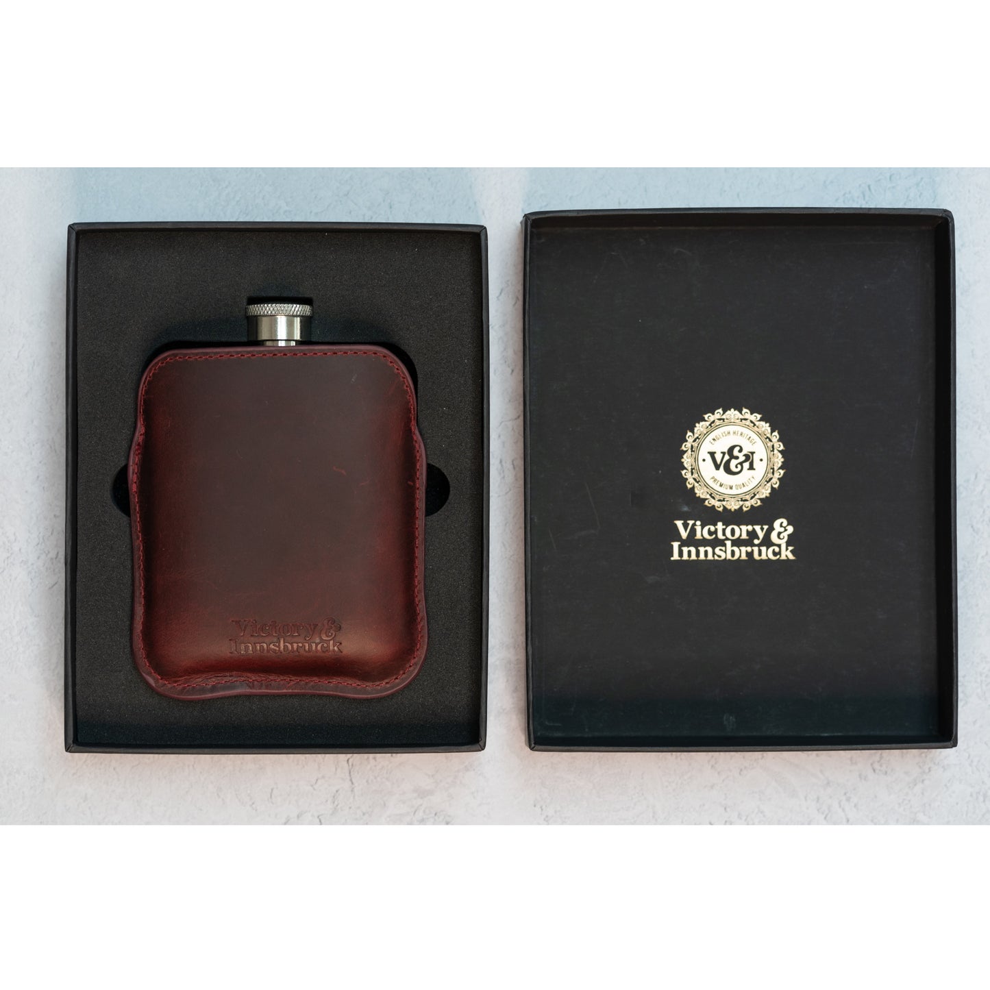 Full Grain Leather Cased Hip Flask | Full Burgundy Sleeve | Silver Flask