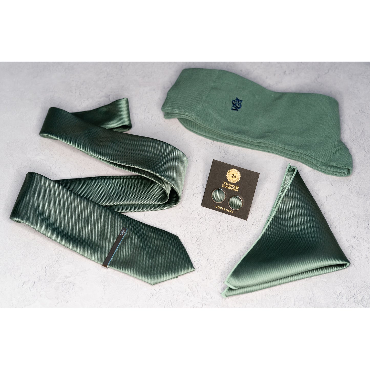 DARK SAGE GREEN TEXTURED TIE SET