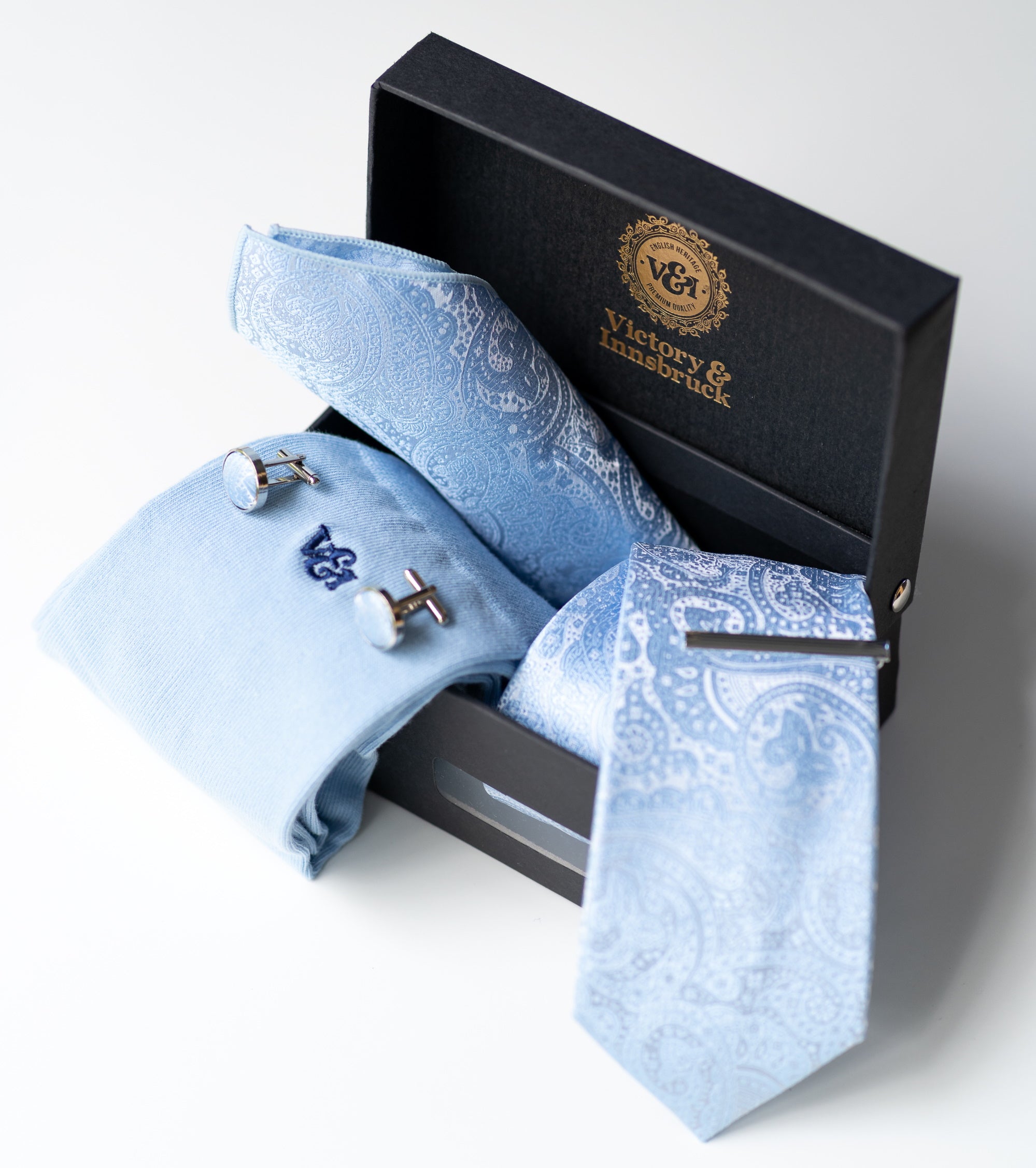 LIGHT BLUE PAISLEY TIE SET