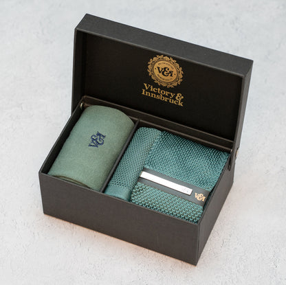 Sage Green Knitted Tie Box Set