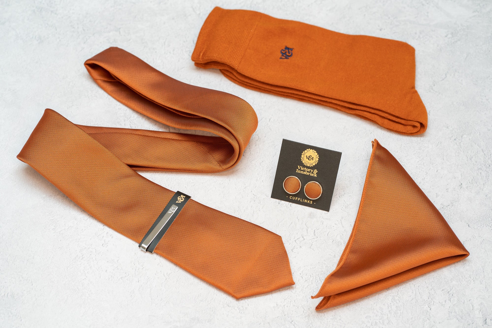 Burnt Orange Textured Tie Set