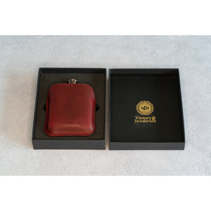 Full Grain Leather Cased Hip Flask | Full Burgundy Leather | Copper Flask