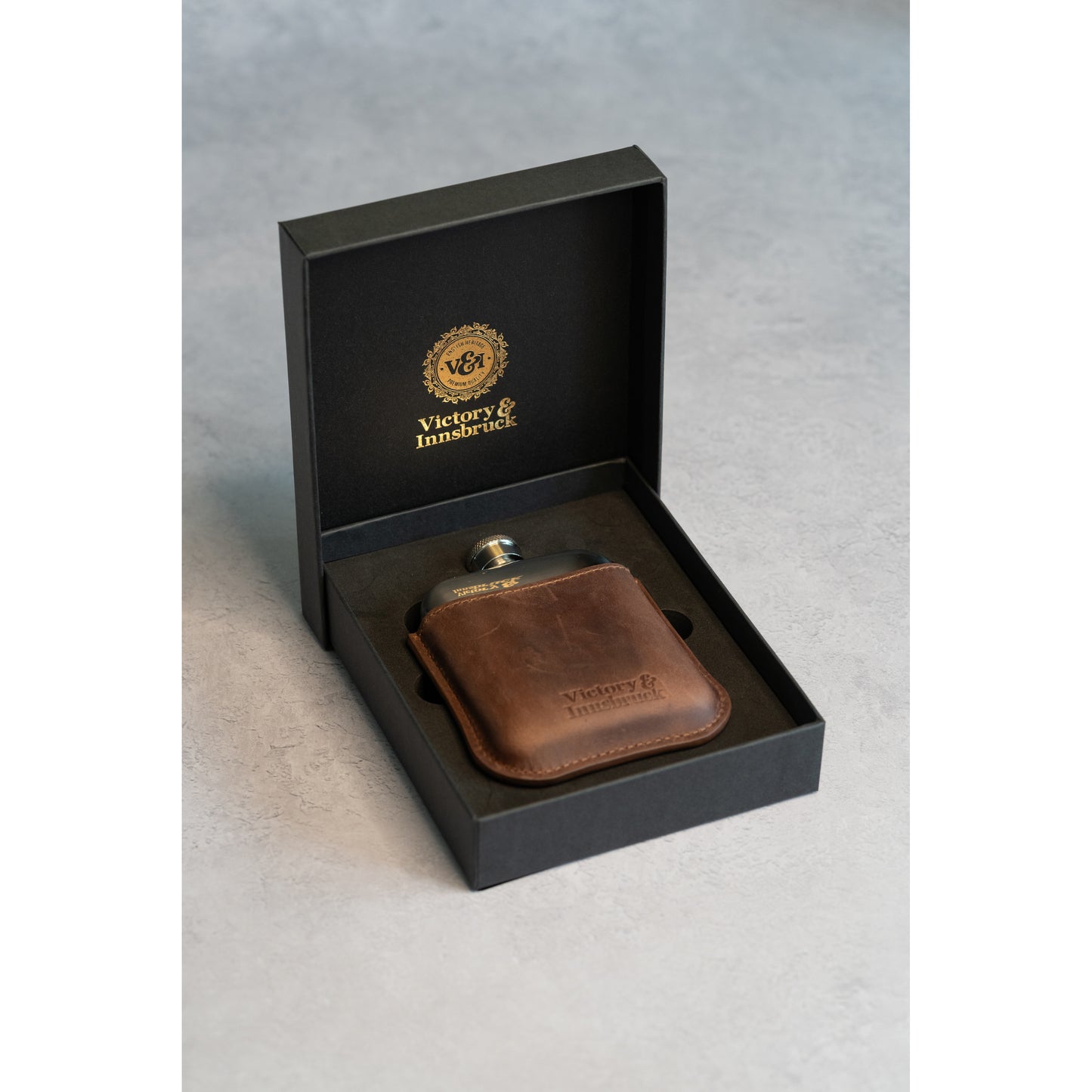 Full Grain Leather Cased Hip Flask | 3/4 Brown Leather | Silver Flask