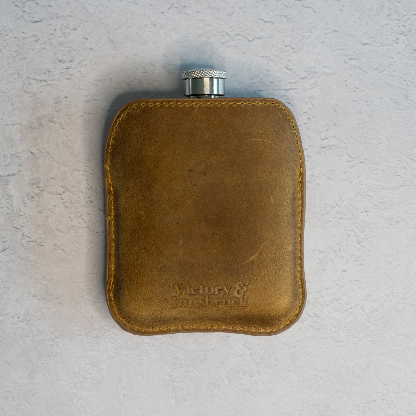 Full Grain Leather Cased Hip Flask | Full Tan Brown Leather | Silver Flask