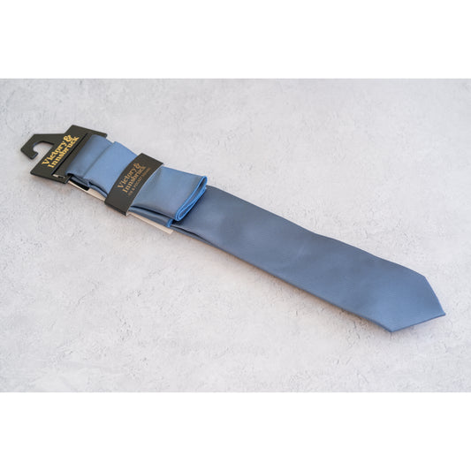 Boy's Slate Blue Textured Tie & Pocket Square