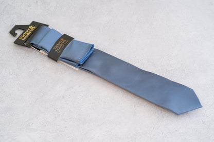 BOY'S SLATE BLUE TEXTURED TIE & POCKET SQUARE