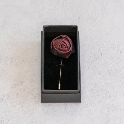 Burgundy Red Textured Floral Lapel Pin