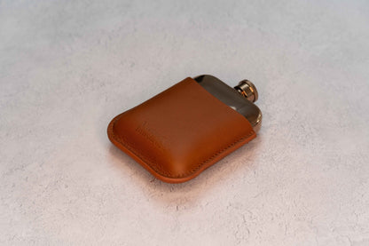 Full Grain Leather Cased Hip Flask | 3/4 Cognac Leather | Copper Flask