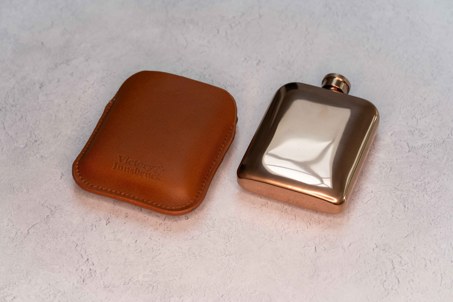 Full Grain Leather Cased Hip Flask | Full Cognac Leather | Copper Flask