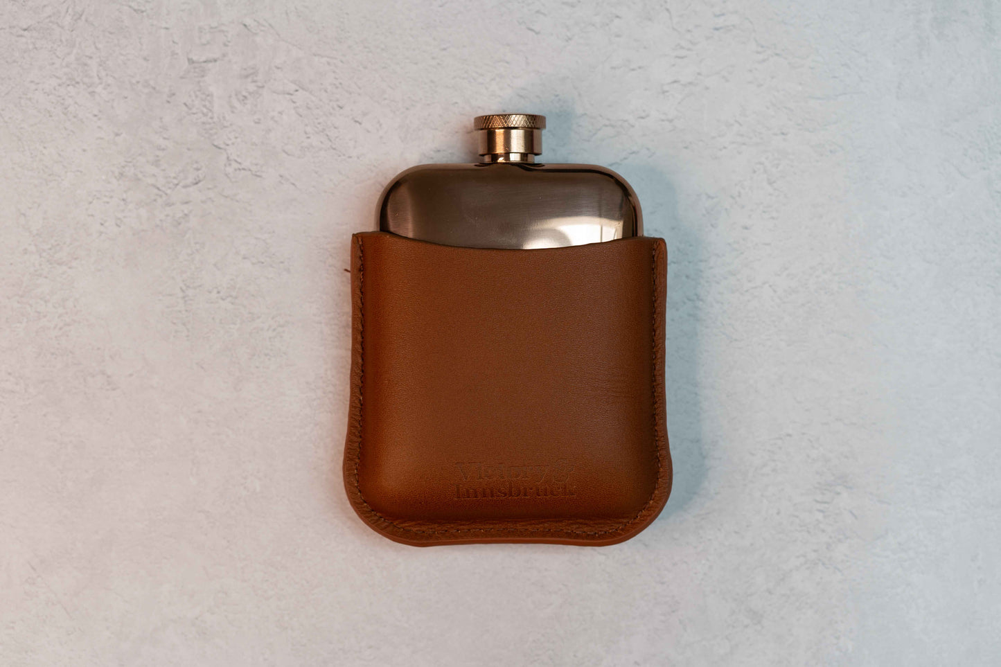 Full Grain Leather Cased Hip Flask | 3/4 Cognac Leather | Copper Flask