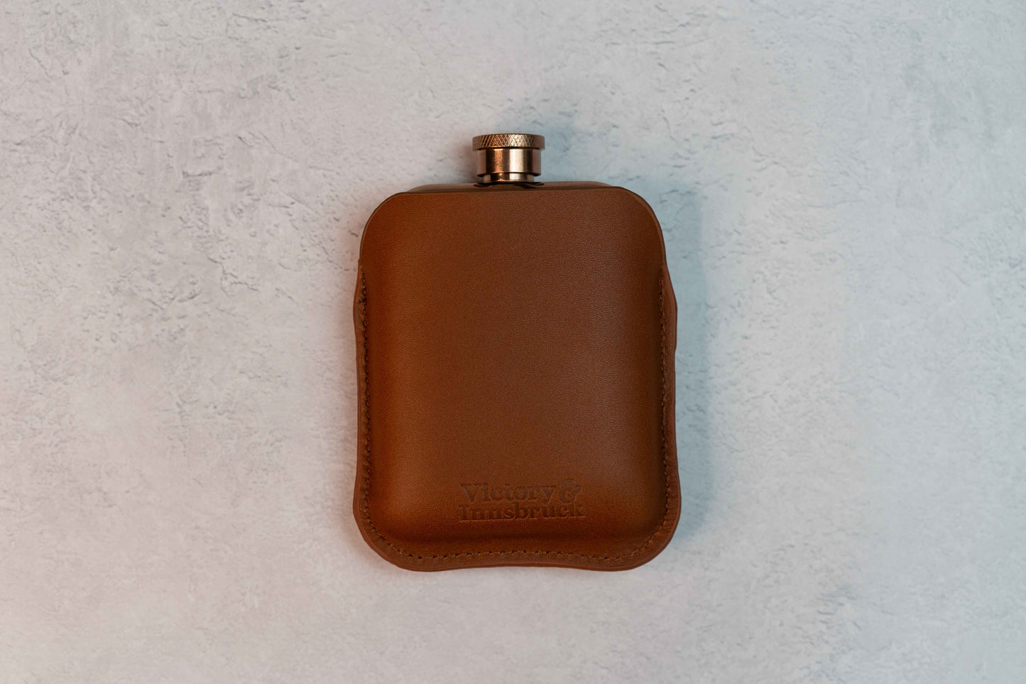 Full Grain Leather Cased Hip Flask | Full Cognac Leather | Copper Flask