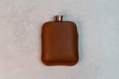 Full Grain Leather Cased Hip Flask | Full Cognac Leather | Copper Flask