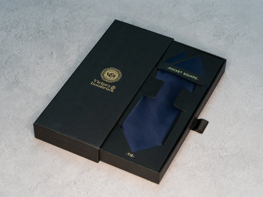 BOY'S NAVY BLUE TEXTURED TIE & POCKET SQUARE