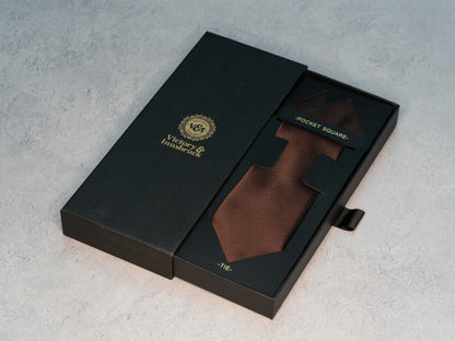 BOY'S CHOCOLATE BROWN TEXTURED TIE & POCKET SQUARE