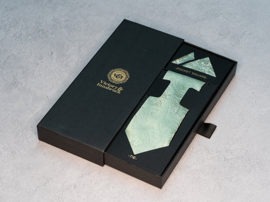 BOY'S SAGE GREEN TEXTURED TIE & POCKET SQUARE