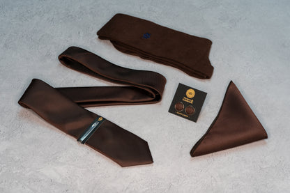 CHOCOLATE BROWN TEXTURED TIE SET