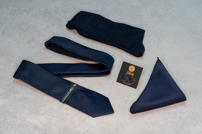 NAVY BLUE TEXTURED TIE SET
