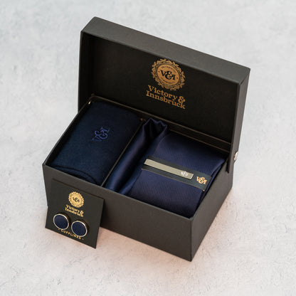 NAVY BLUE TEXTURED TIE SET