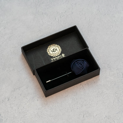 Navy Blue Textured Floral Lapel Pin