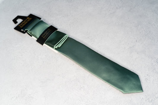 BOY'S DARK SAGE GREEN TEXTURED TIE & POCKET SQUARE