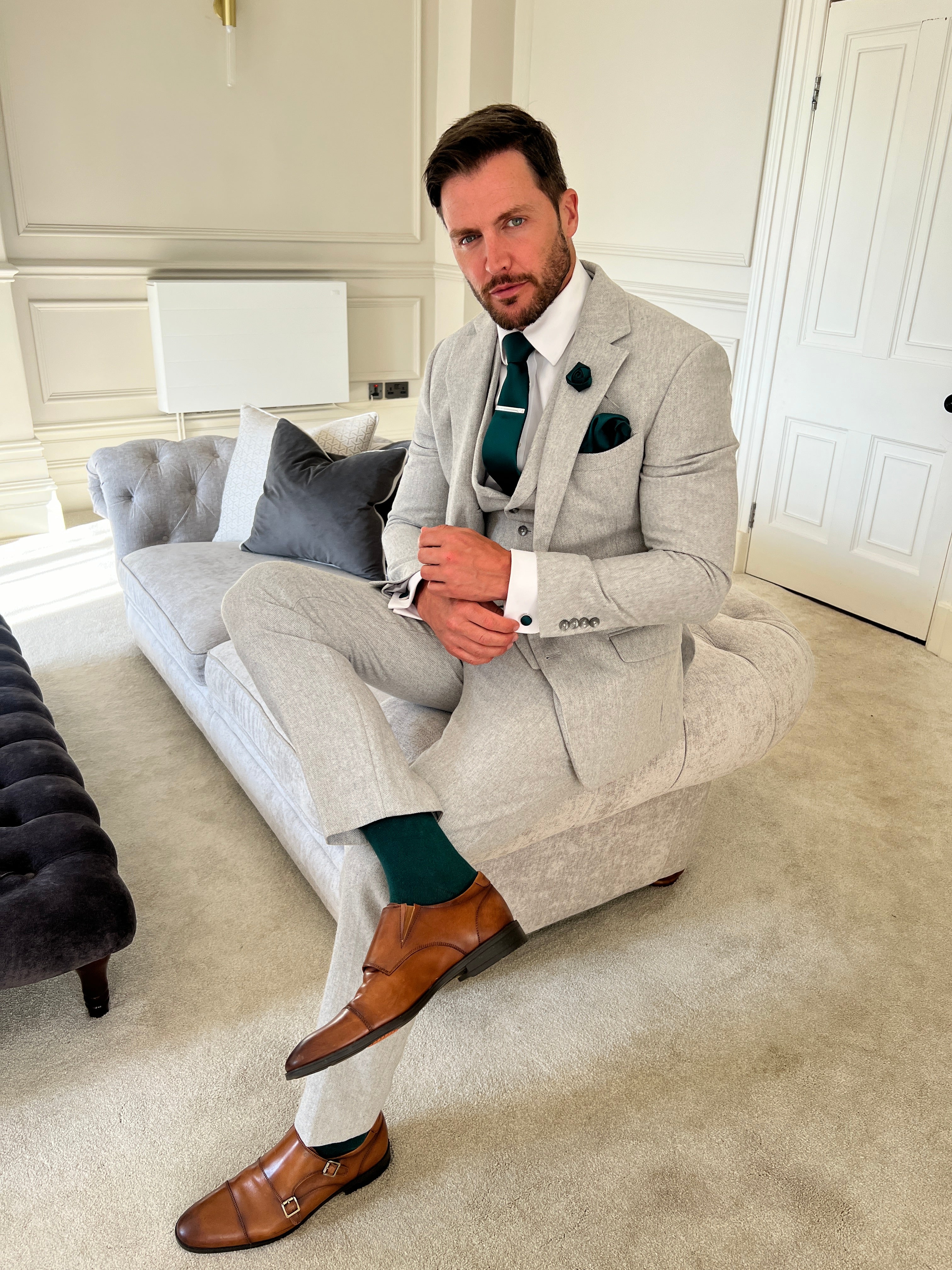 Peacock Green Textured Tie Set