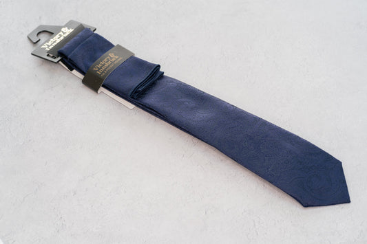Boy's Navy Blue Paisley Tie & Pocket Square