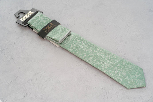 Boy's Sage Green Paisley Tie & Pocket Square