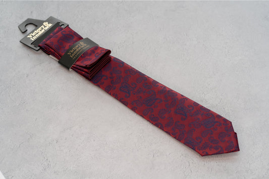 Boy's Red Paisley Tie & Pocket Square
