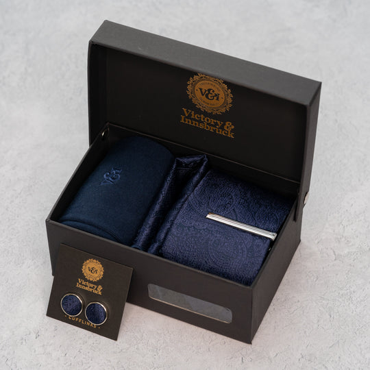 NAVY BLUE PAISLEY TIE SET