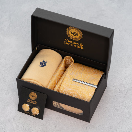CHAMPAGNE GOLD PAISLEY TIE SET