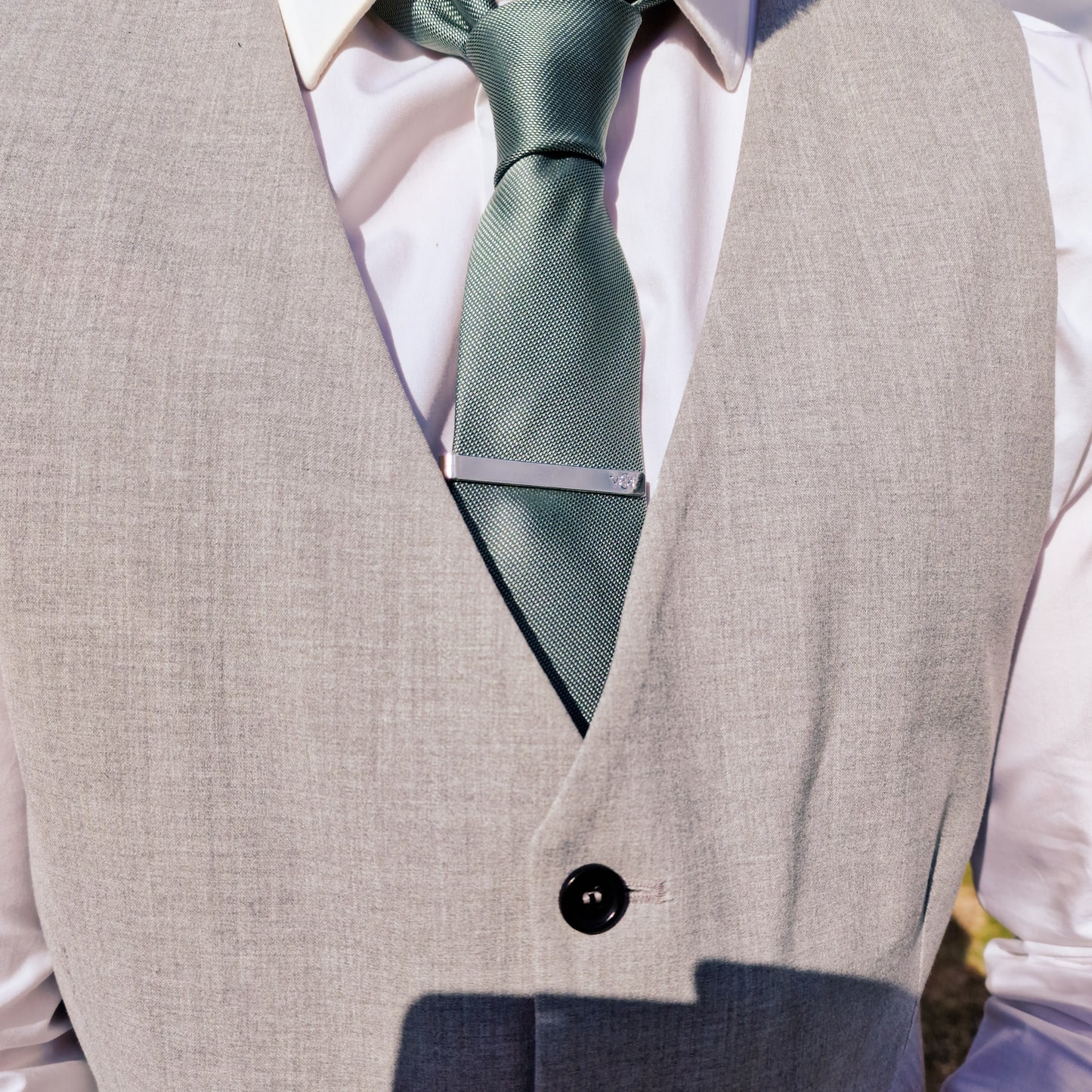 Dark Sage Green Textured Tie Set