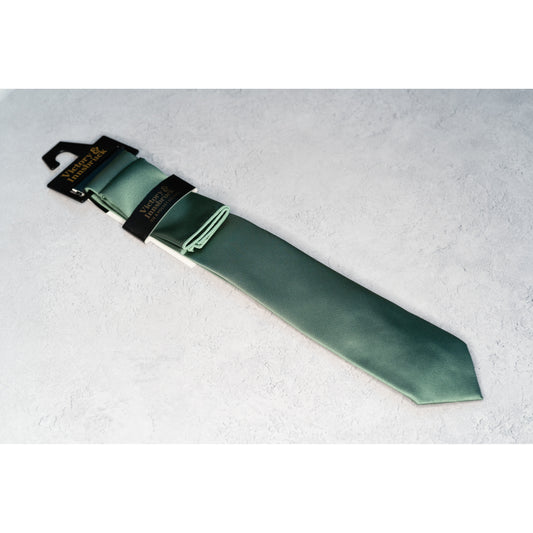 Boy's Dark Sage Green Textured Tie & Pocket Square